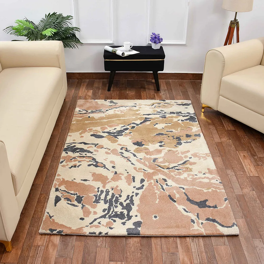 Gorgeous Beige and Grey Abstract Print Polyester Carpet 2X5