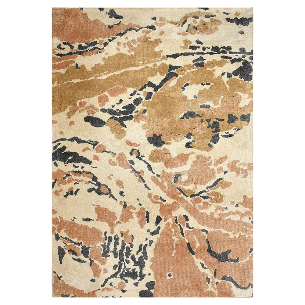 Gorgeous Beige and Grey Abstract Print Polyester Carpet 2X5