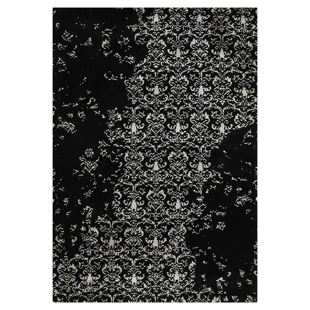 Gorgeous Black and Grey Abstract Print Polyester Carpet 2X5