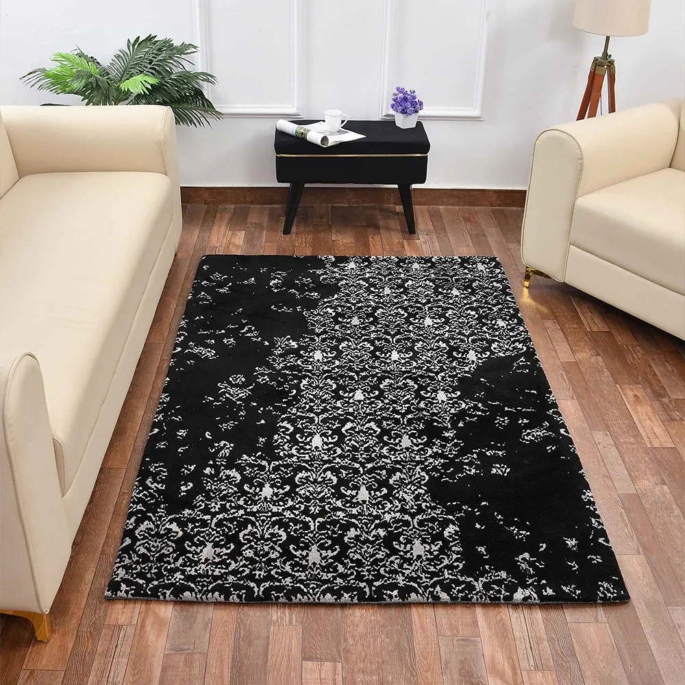 Gorgeous Black and Grey Abstract Print Polyester Carpet 2X5