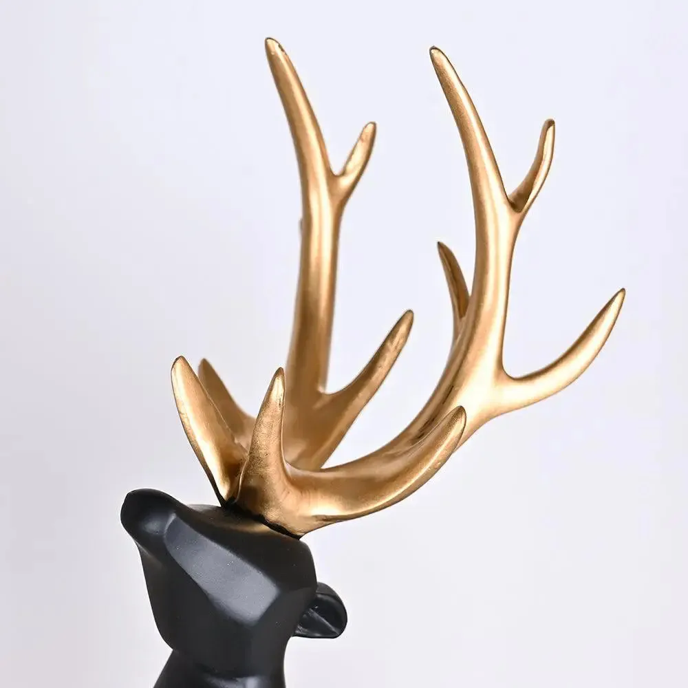 Gorgeous Black & Gold Polyresin Swamp Deer Figurine with Decorative Crystal Balls Sitting