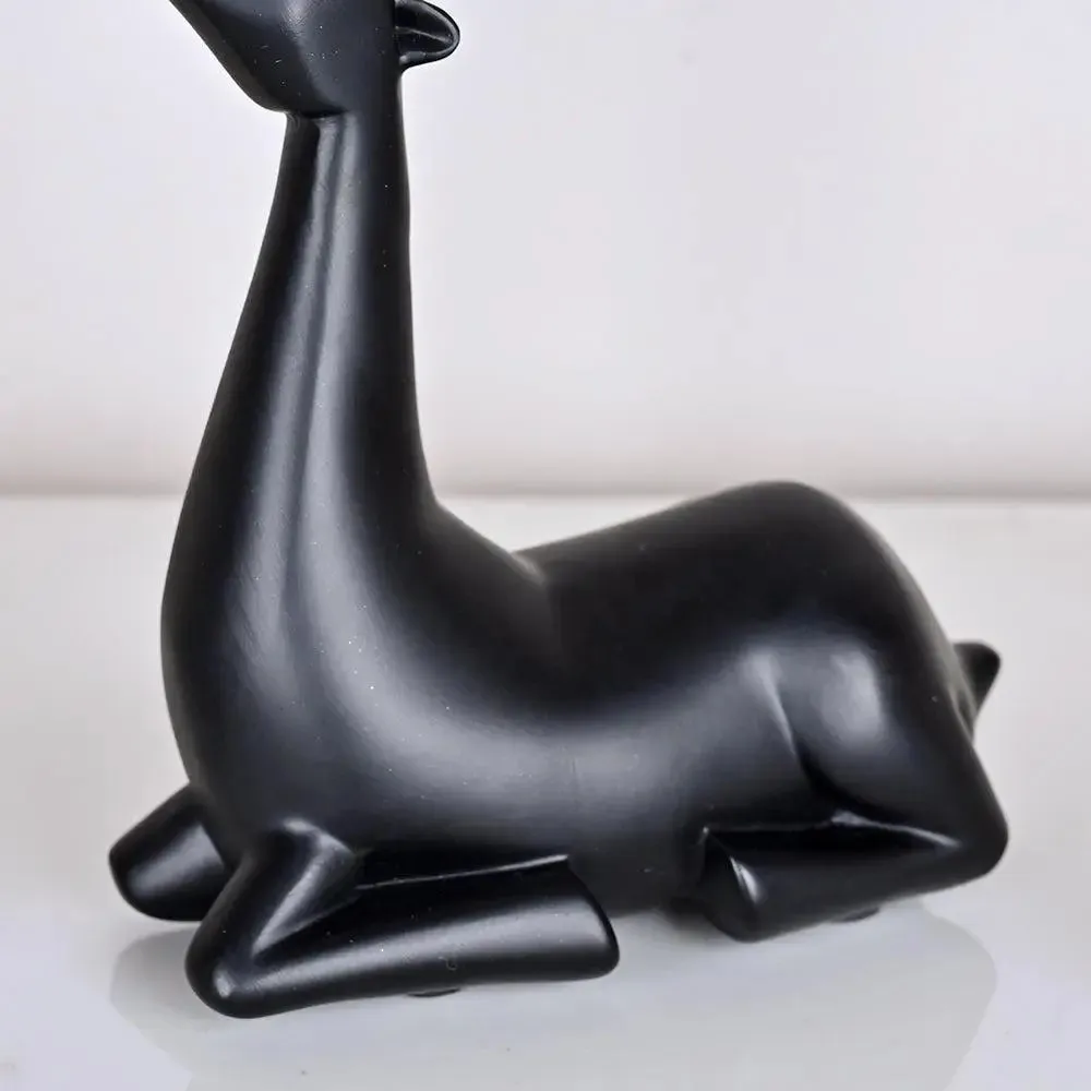 Gorgeous Black & Gold Polyresin Swamp Deer Figurine with Decorative Crystal Balls Sitting