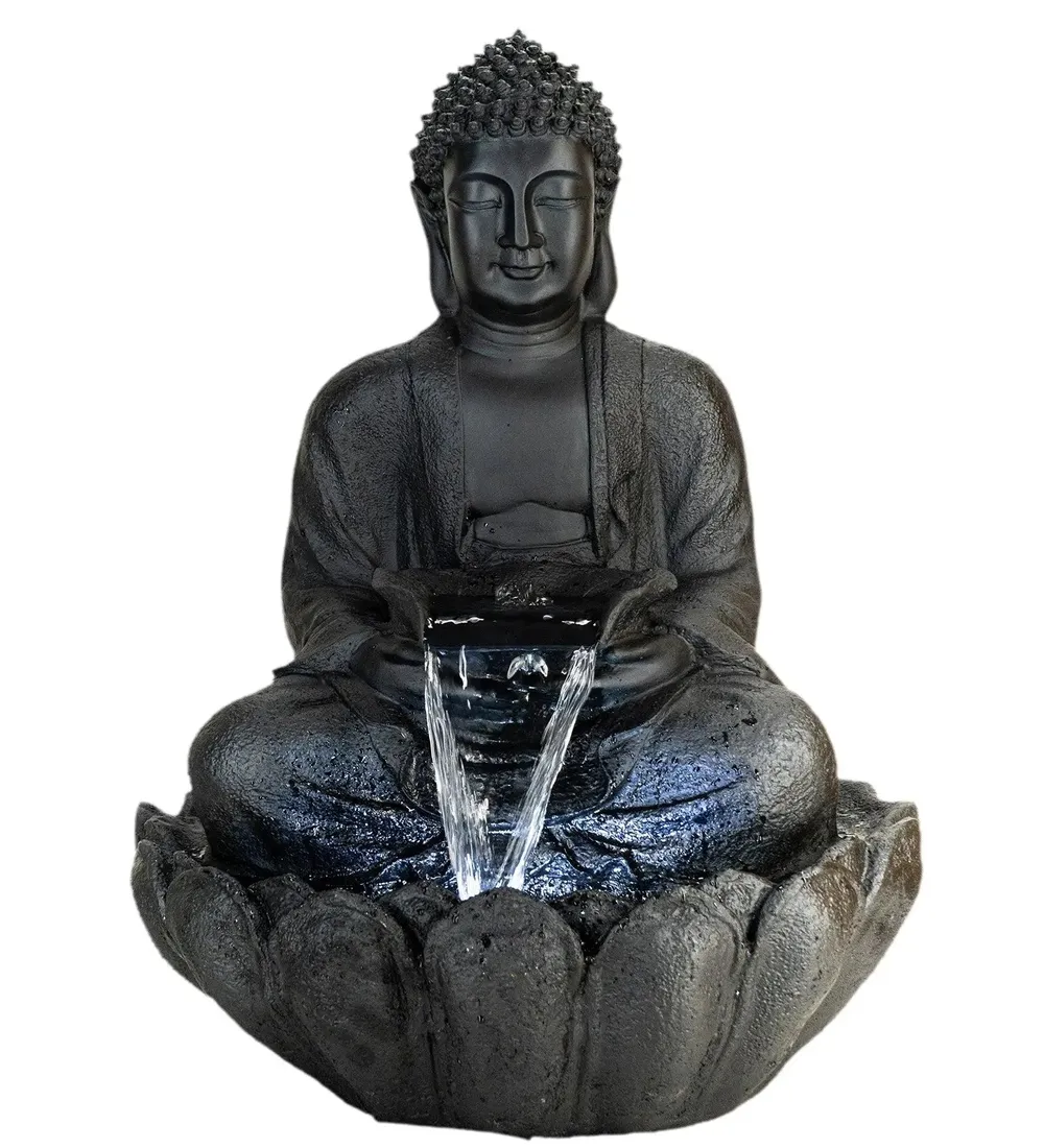 Gorgeous Black Lotus Buddha Water Fountain for Home