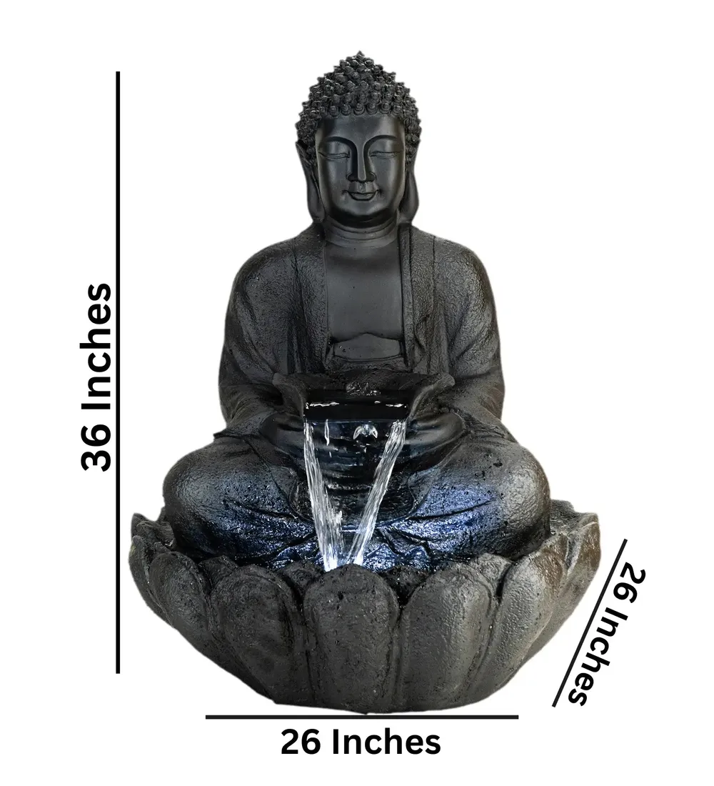 Gorgeous Black Lotus Buddha Water Fountain for Home