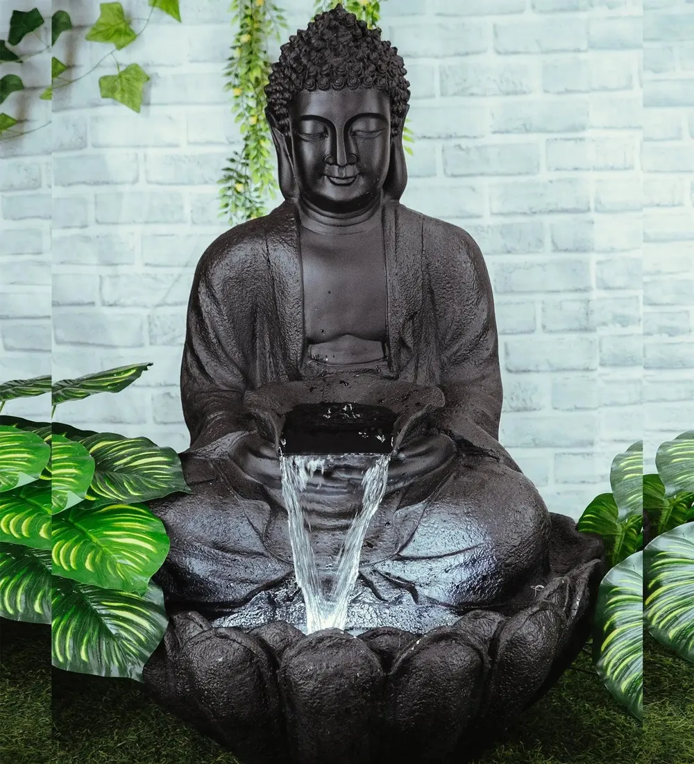 Gorgeous Black Lotus Buddha Water Fountain for Home