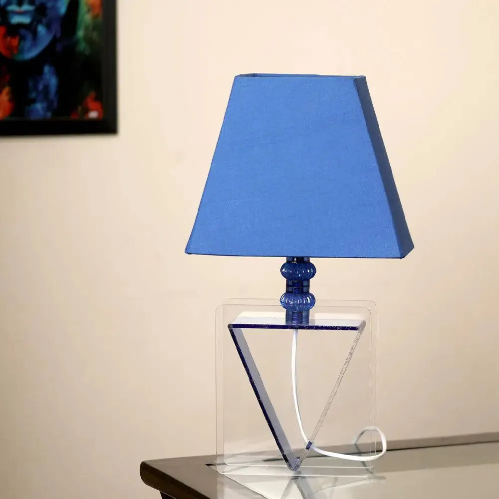 Gorgeous Blue-Colored Inverted Triangle Table Lamp With Blue Shade