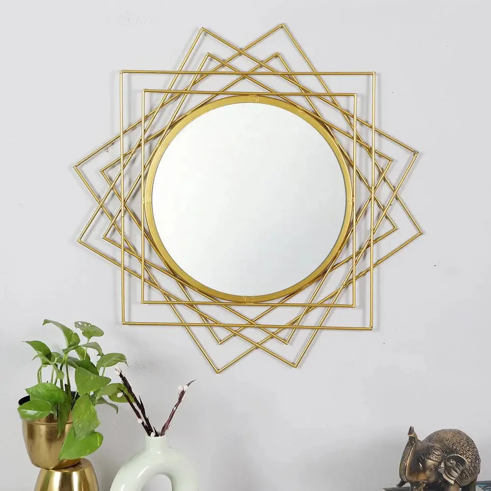 Gorgeous Criss-Cross Lines Wall Art Mirror for Living Room (Golden)