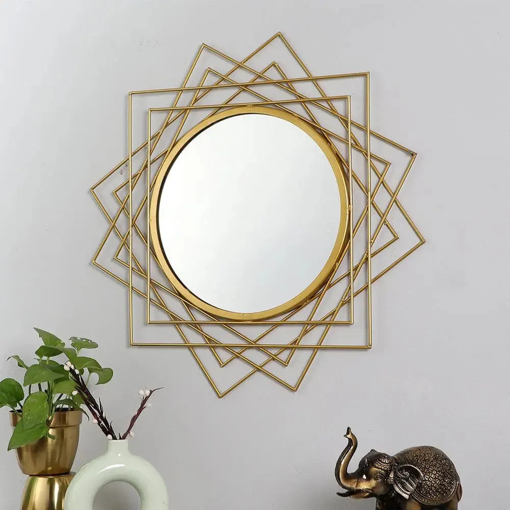 Gorgeous Criss-Cross Lines Wall Art Mirror for Living Room (Golden)