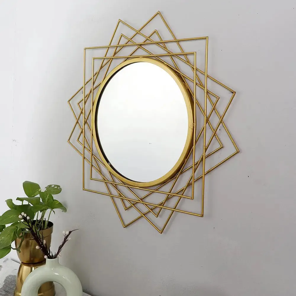 Gorgeous Criss-Cross Lines Wall Art Mirror for Living Room (Golden)
