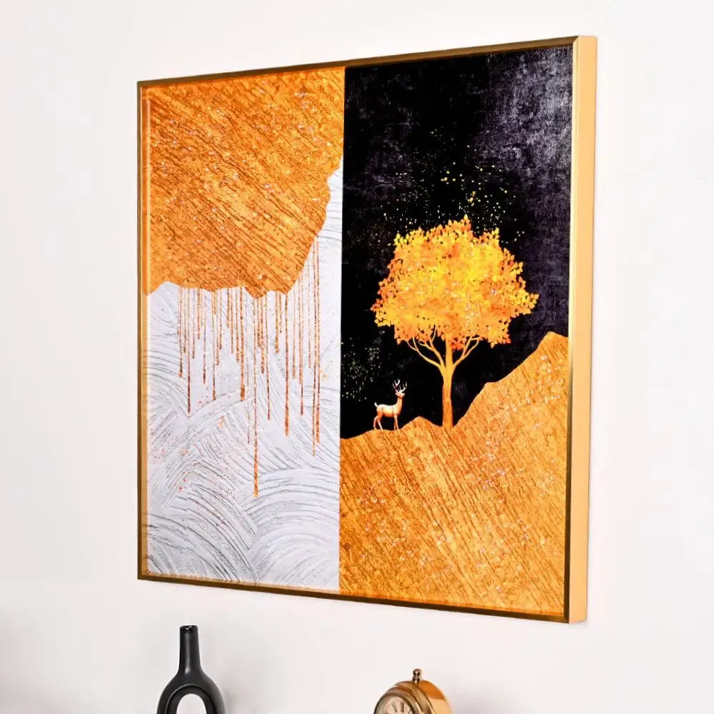 Gorgeous Dessert Personified Crystal Glass Art Wall Painting- Golden Frame