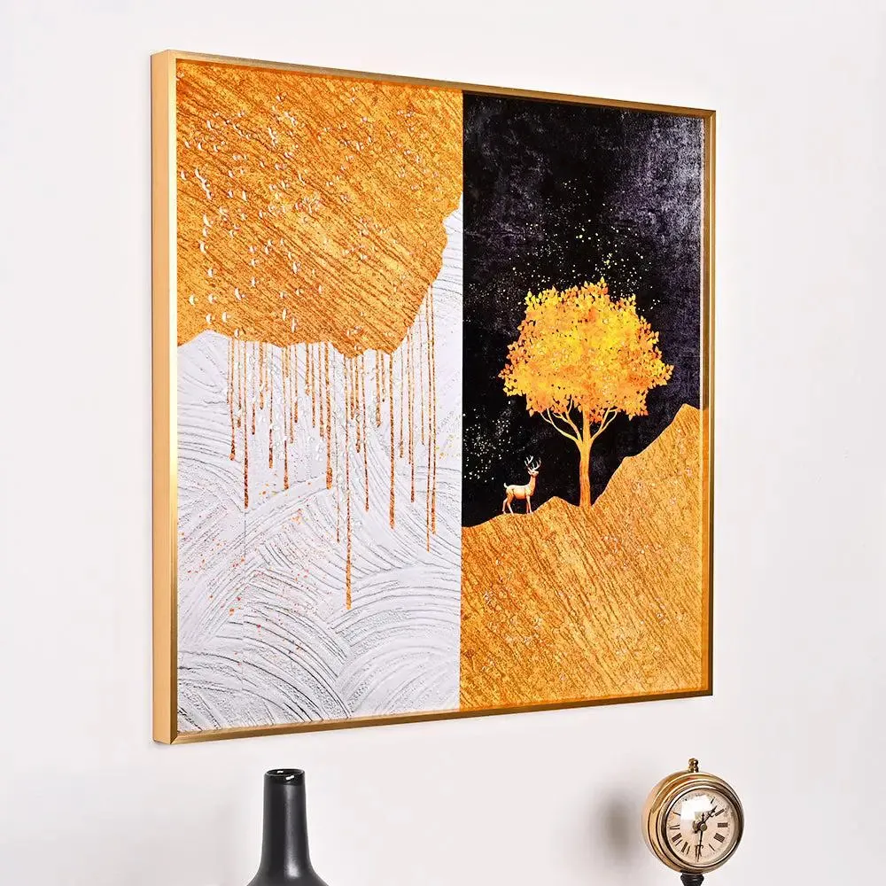 Gorgeous Dessert Personified Crystal Glass Art Wall Painting- Golden Frame