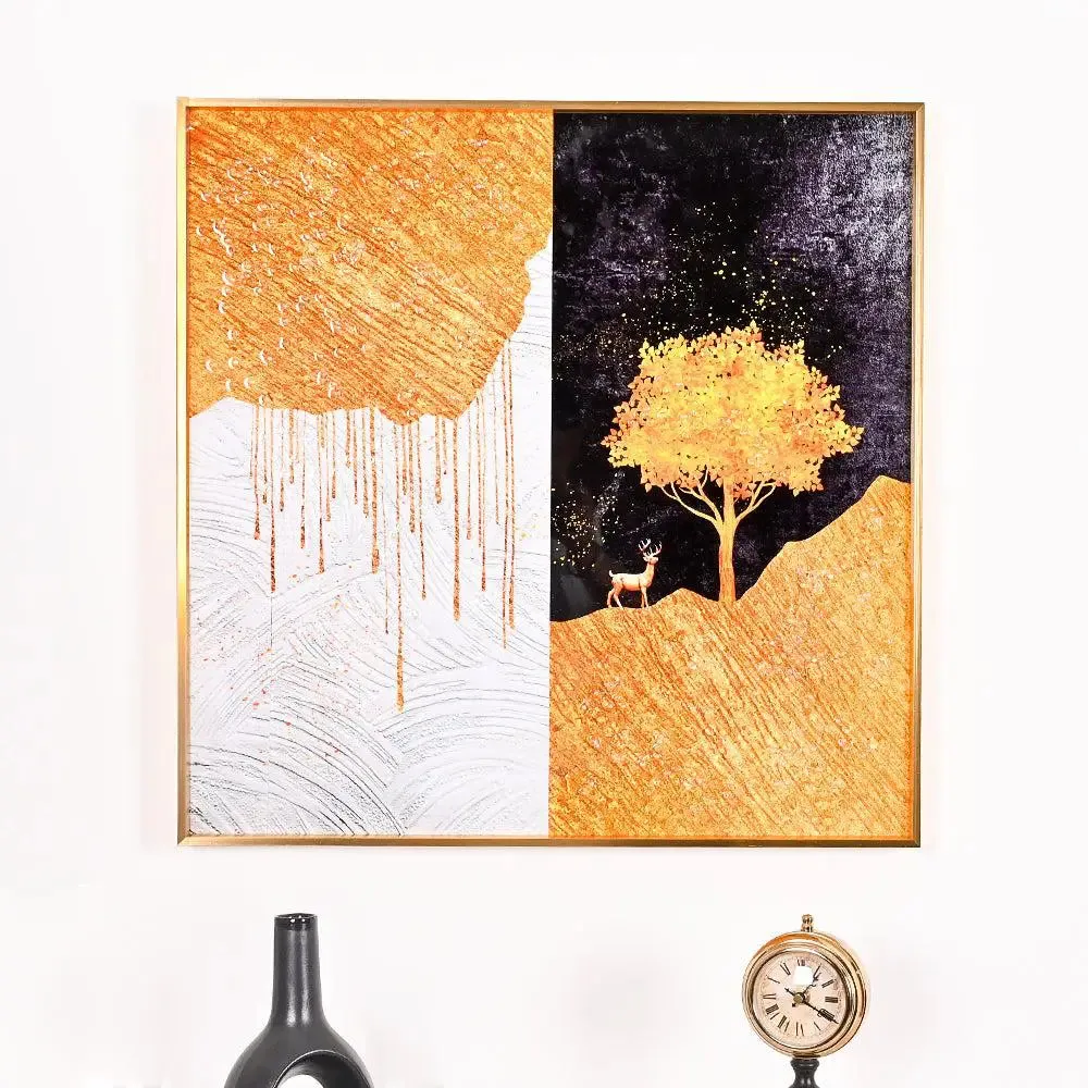 Gorgeous Dessert Personified Crystal Glass Art Wall Painting- Golden Frame