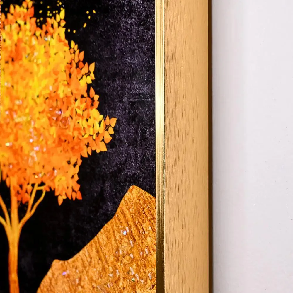 Gorgeous Dessert Personified Crystal Glass Art Wall Painting- Golden Frame