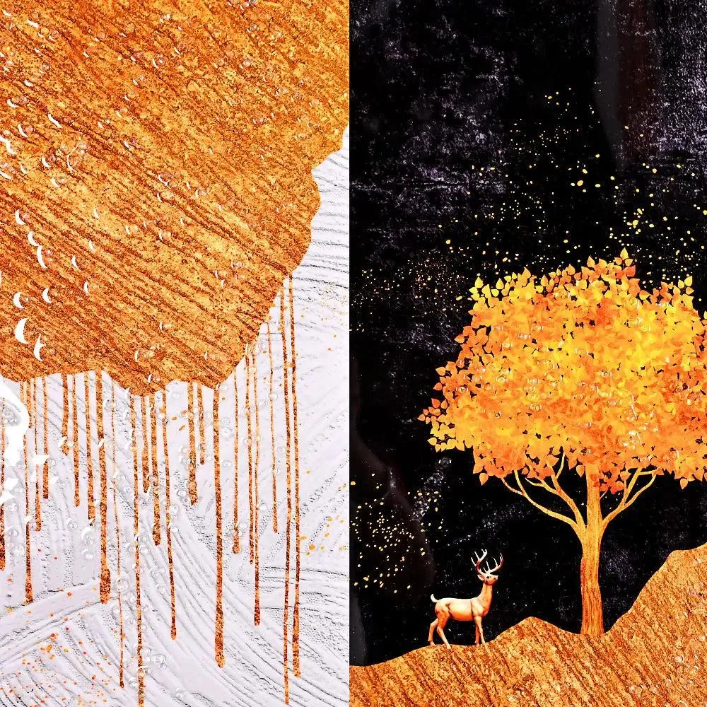 Gorgeous Dessert Personified Crystal Glass Art Wall Painting- Golden Frame