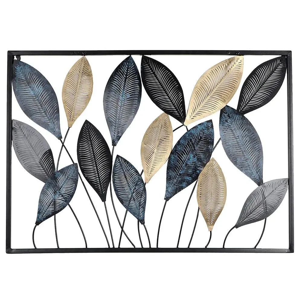 Gorgeous Etched Long Leaves Metal Wall Art in Black & Gold Color