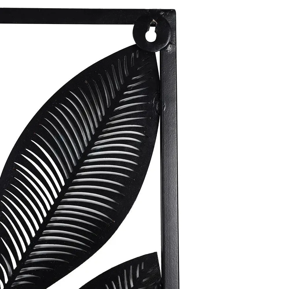 Gorgeous Etched Long Leaves Metal Wall Art in Black & Gold Color