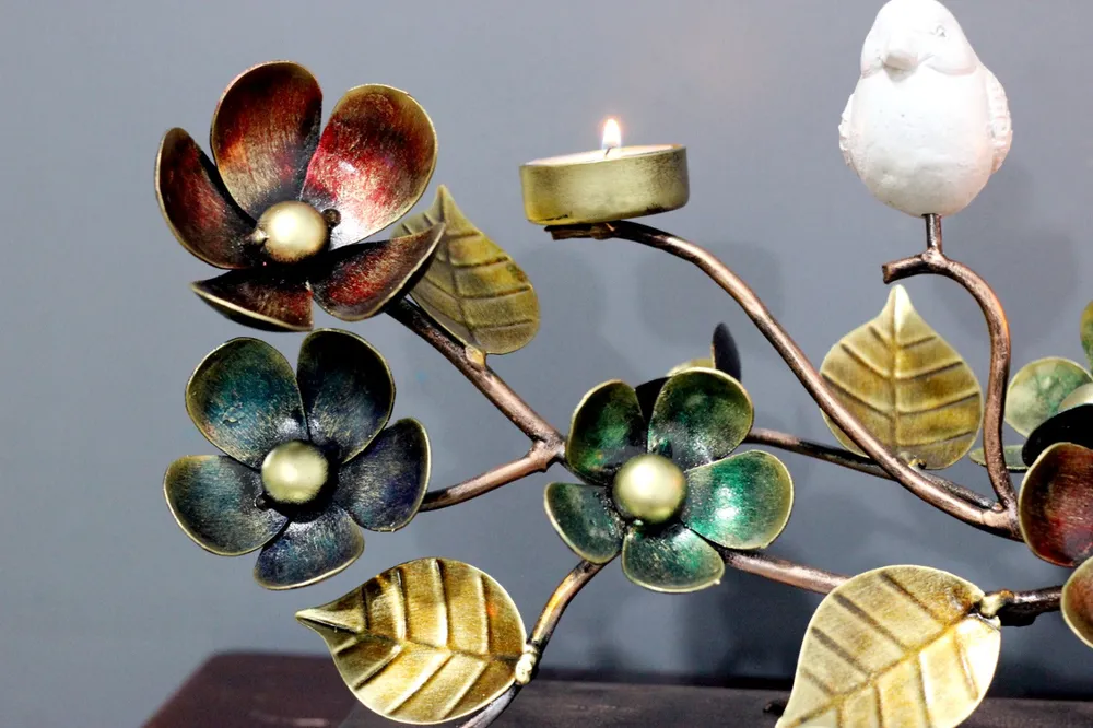 Gorgeous Floral Table Accent with Metallic Finish