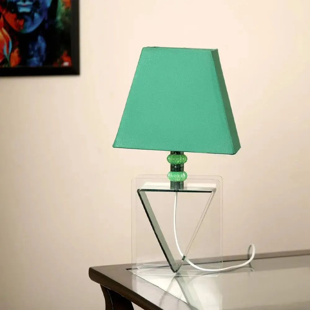 Gorgeous Green-Colored Inverted Triangle Table Lamp With Green Shade