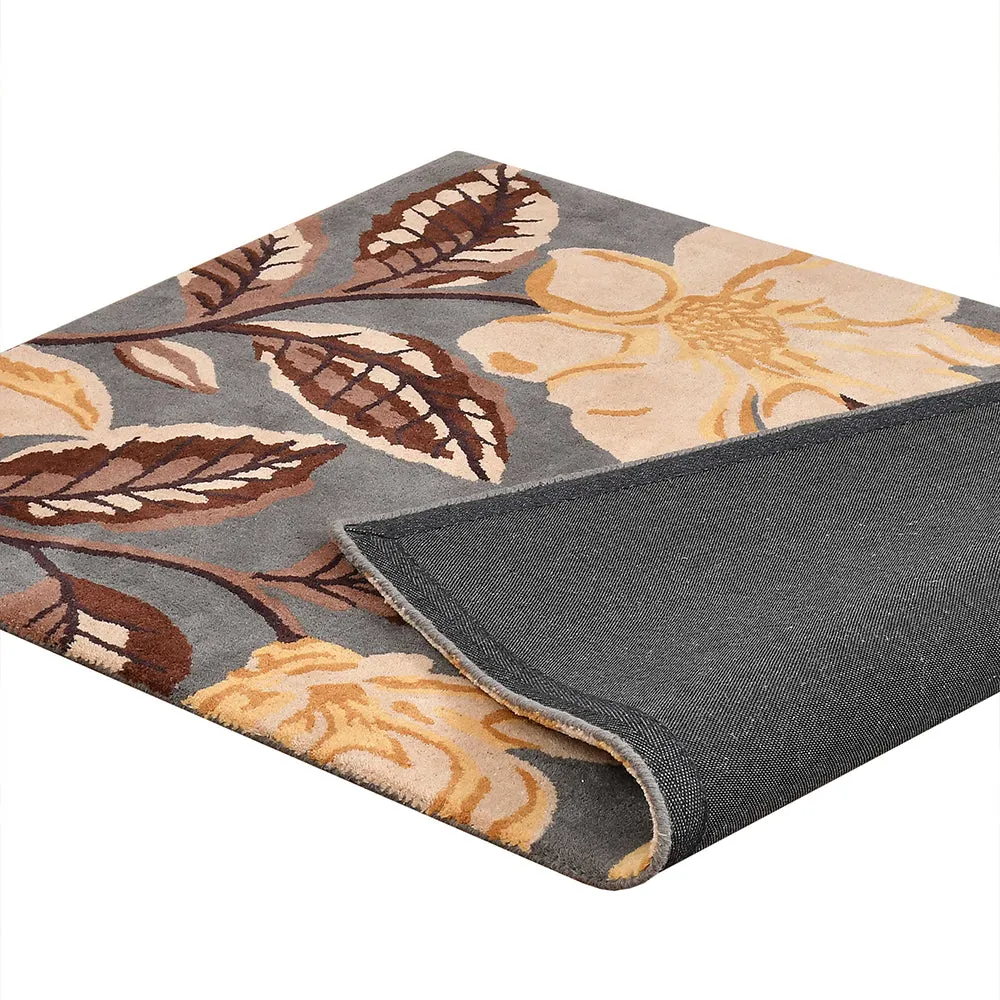 Gorgeous Grey Floral Printed Hand Tufted Wool Carpet 3X5
