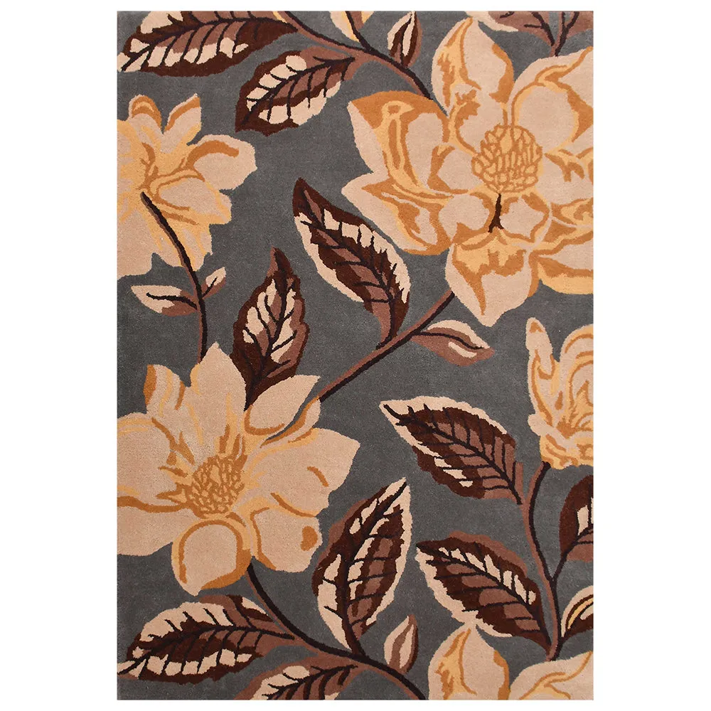 Gorgeous Grey Floral Printed Hand Tufted Wool Carpet 3X5