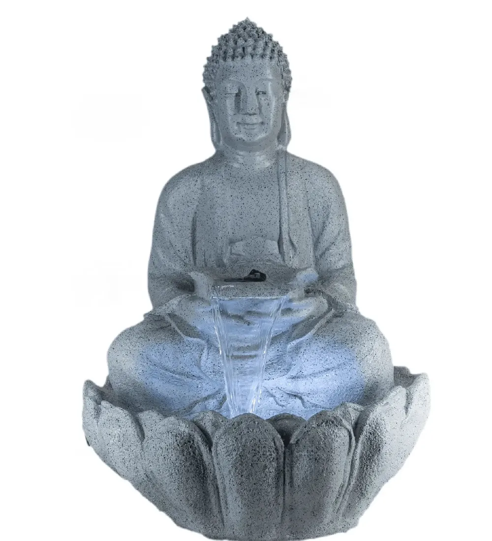Gorgeous Grey Lotus Buddha Water Fountain for Home