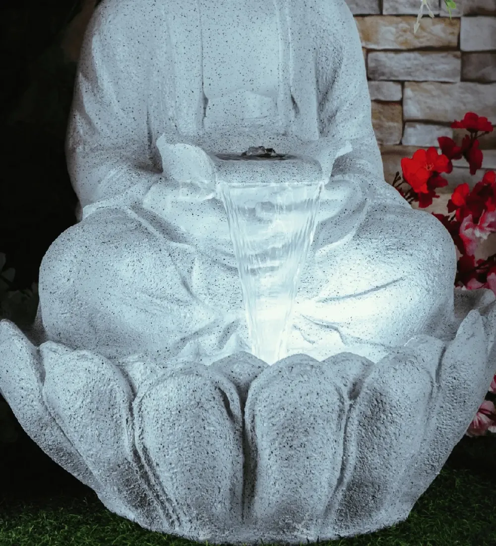 Gorgeous Grey Lotus Buddha Water Fountain for Home