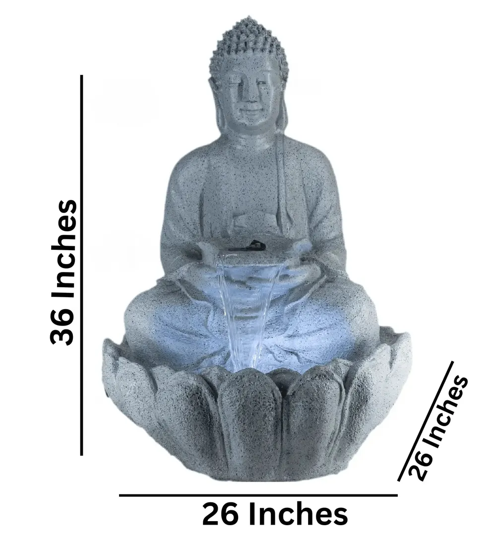 Gorgeous Grey Lotus Buddha Water Fountain for Home