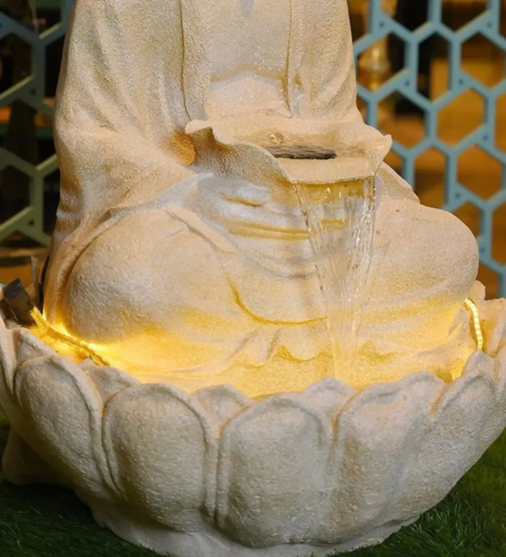 Gorgeous Ivory Lotus Buddha Water Fountain for Home