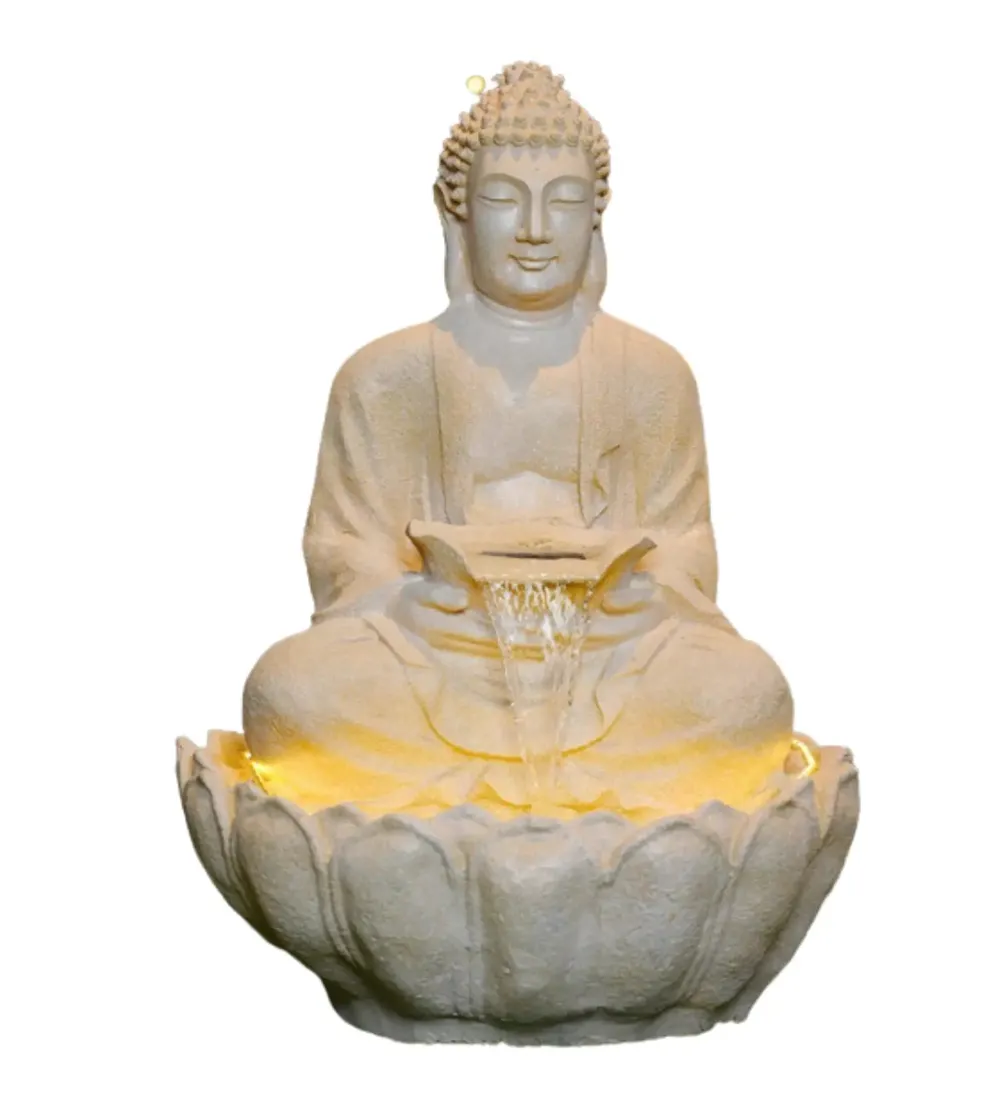 Gorgeous Ivory Lotus Buddha Water Fountain for Home