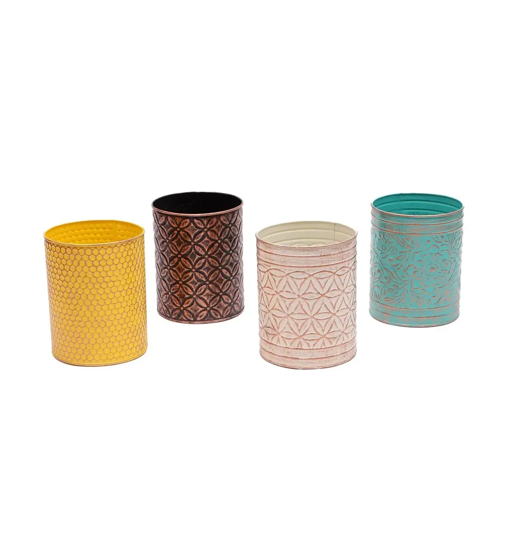 Gorgeous Multicolour Hammered Metal Planter Set of 4