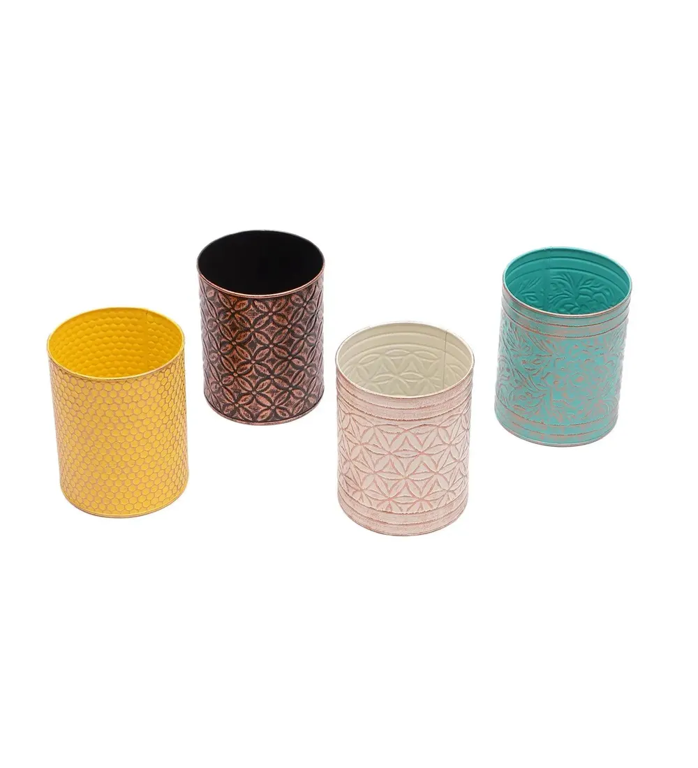 Gorgeous Multicolour Hammered Metal Planter Set of 4