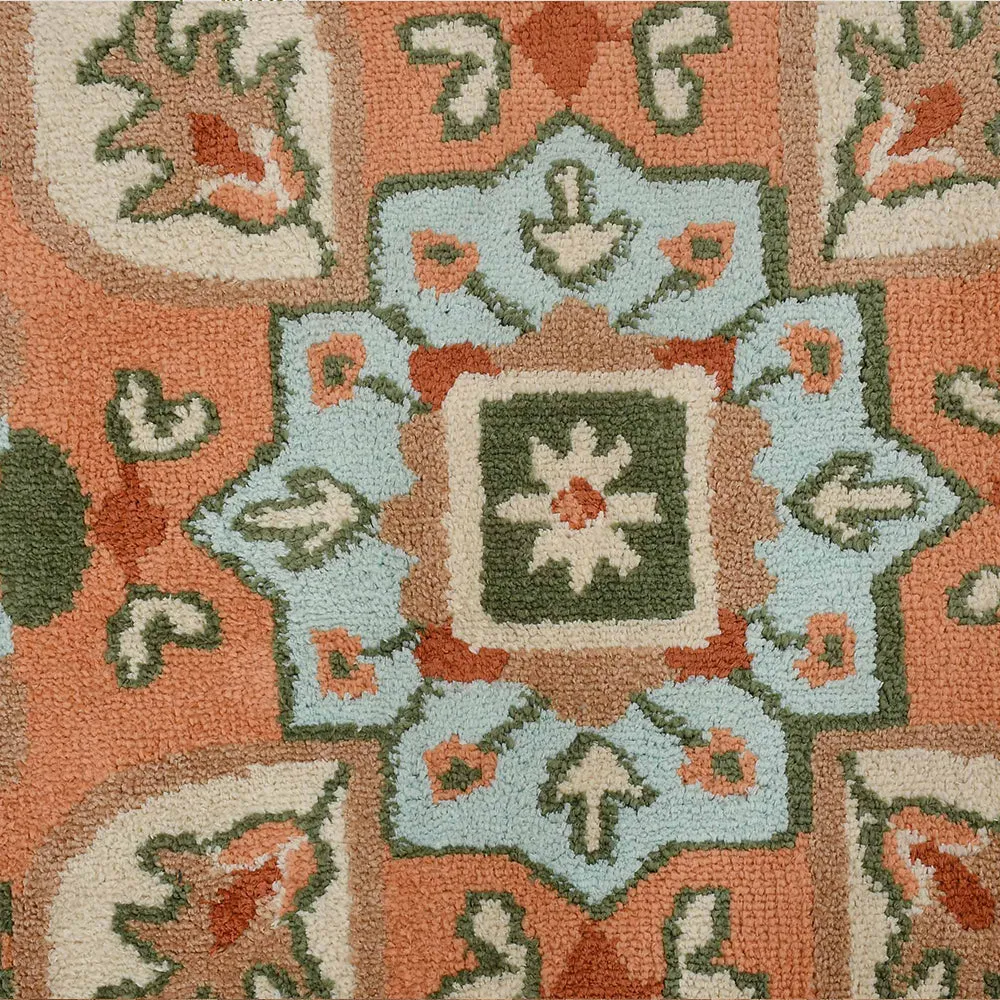 Gorgeous Peach and Green Traditional Print Polyester Carpet 3X5