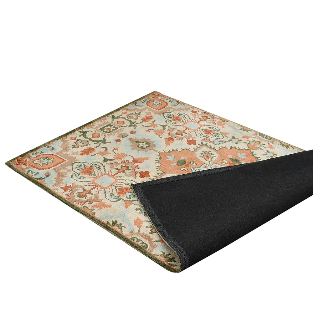 Gorgeous Peach and Green Traditional Print Polyester Carpet 3X5