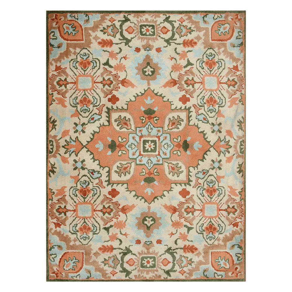 Gorgeous Peach and Green Traditional Print Polyester Carpet 3X5
