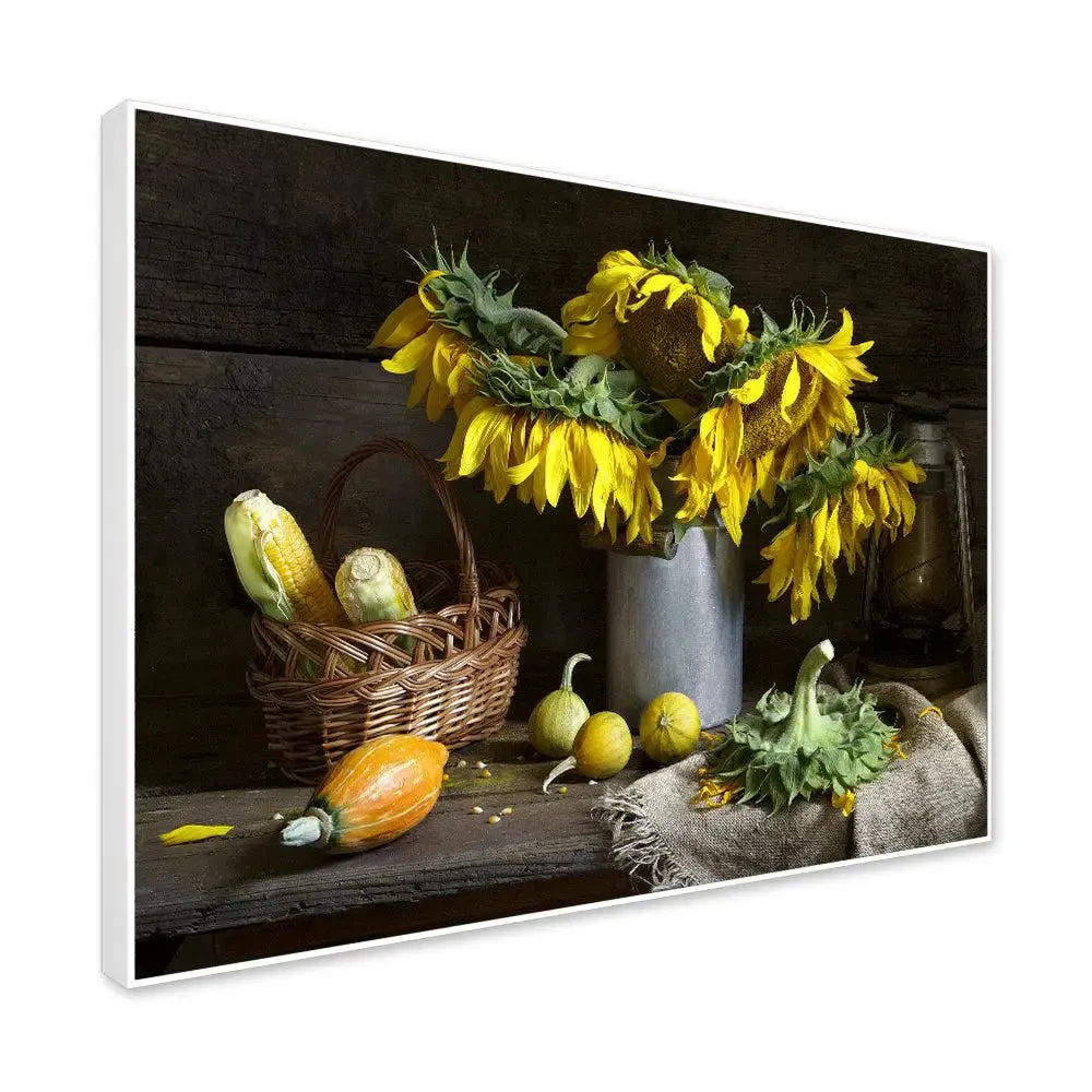 Gorgeous Still Life Wall Painting of Yellow Sunflowers With Frame