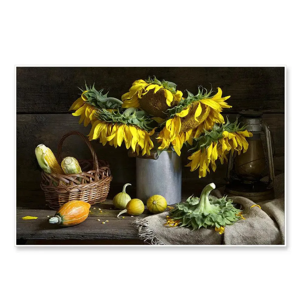 Gorgeous Still Life Wall Painting of Yellow Sunflowers With Frame