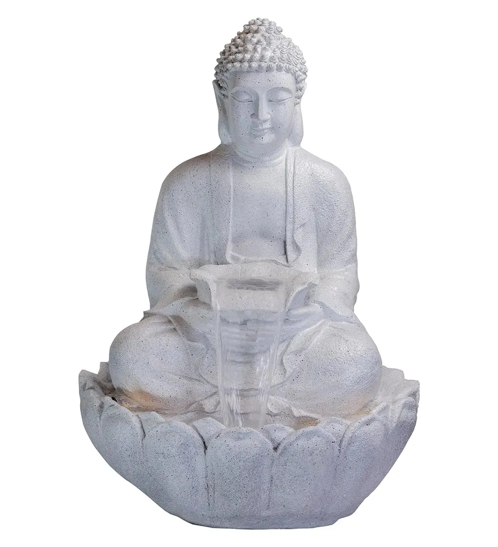 Gorgeous White Lotus Buddha Water Fountain for Home