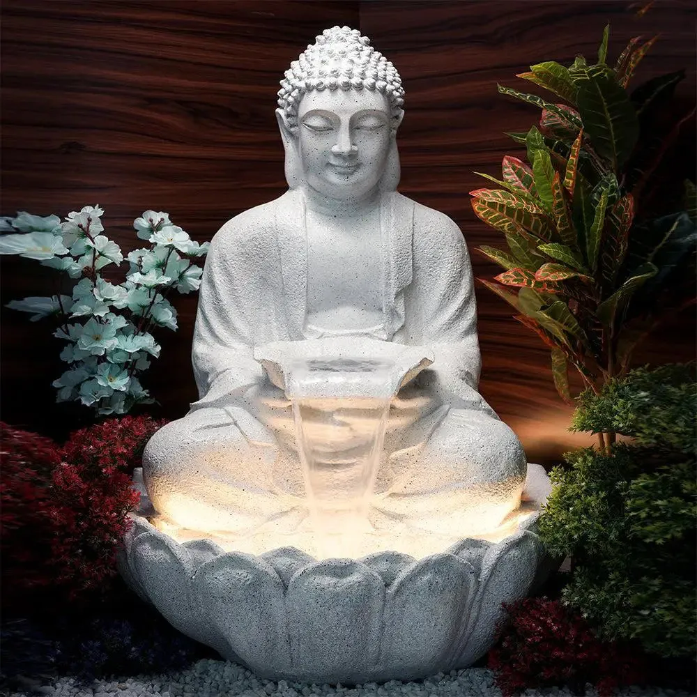 Gorgeous White Lotus Buddha Water Fountain for Home