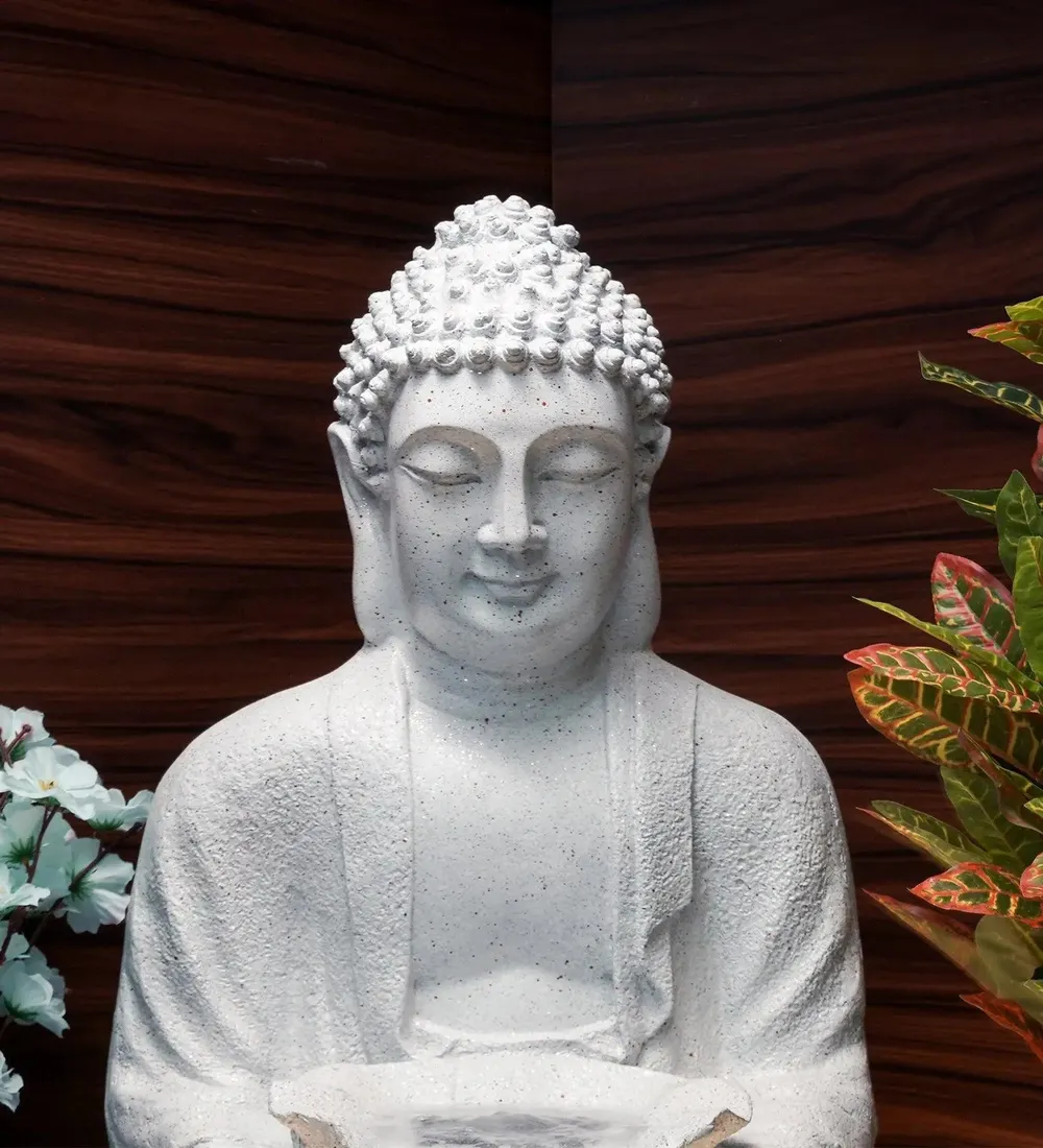 Gorgeous White Lotus Buddha Water Fountain for Home