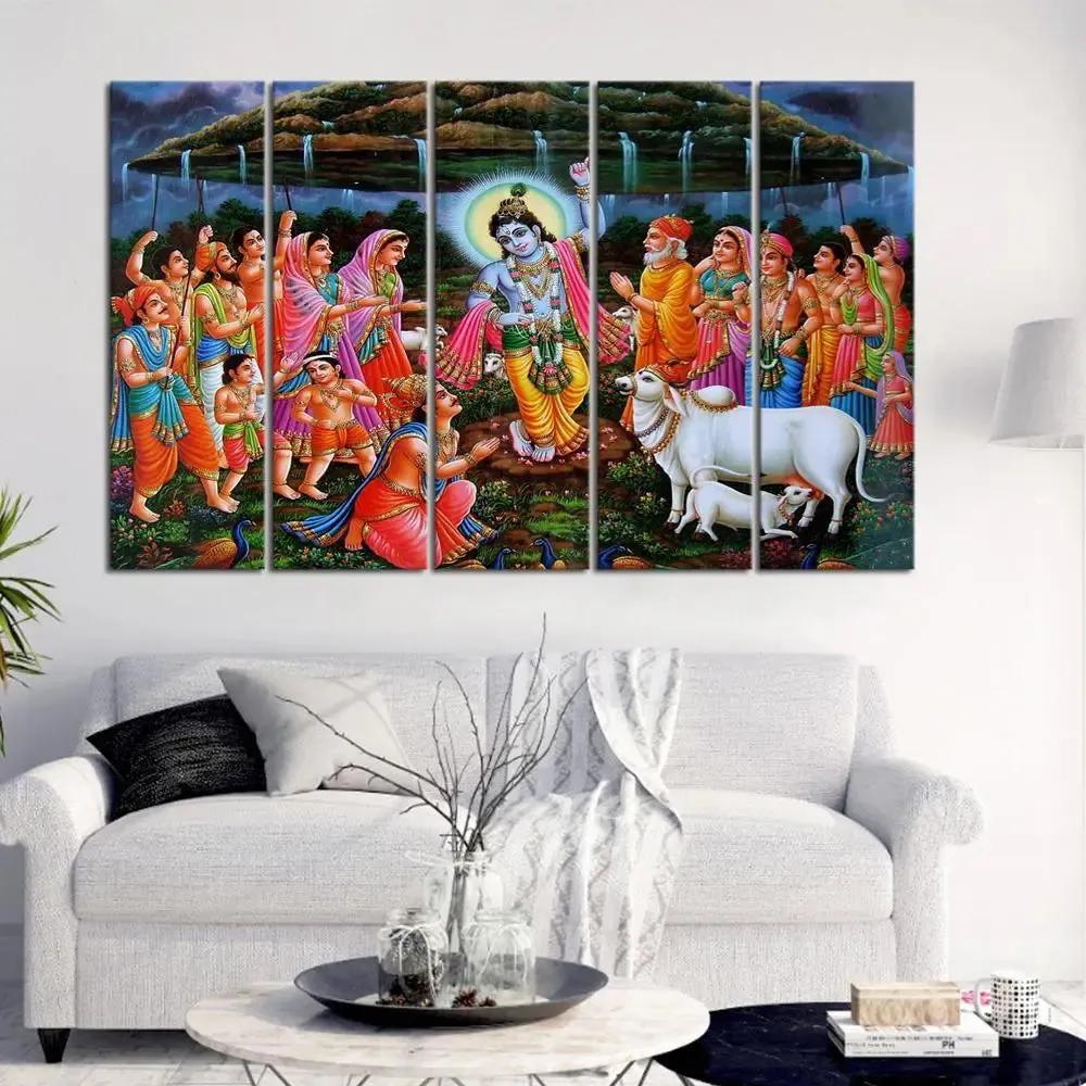 Goverdhan 5 Pieces Canvas Print Wall Painting