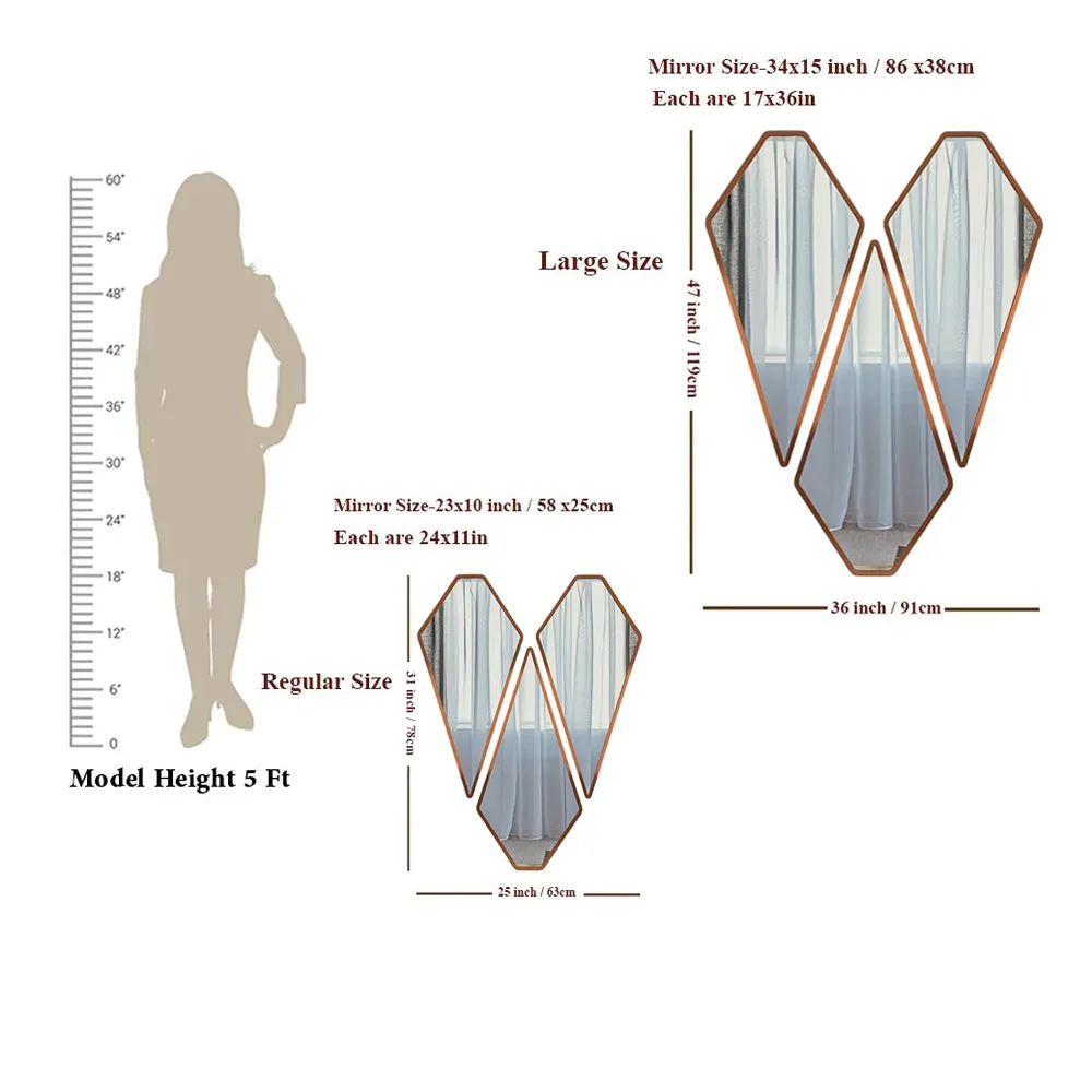 Graceful Diamond Cut Copper Finish Vanity Mirrors Set Of 3 Regular ( 78CM X 65CM )