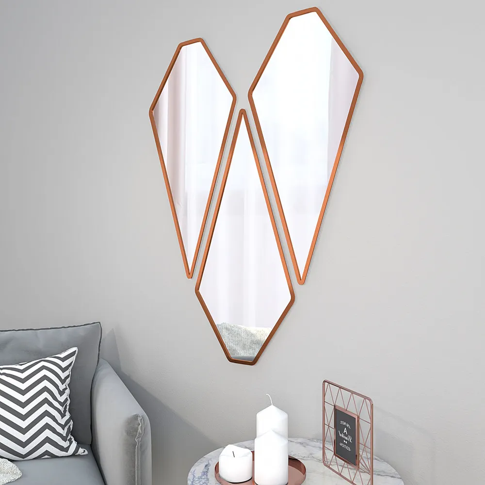 Graceful Diamond Cut Copper Finish Vanity Mirrors Set Of 3 Regular ( 78CM X 65CM )