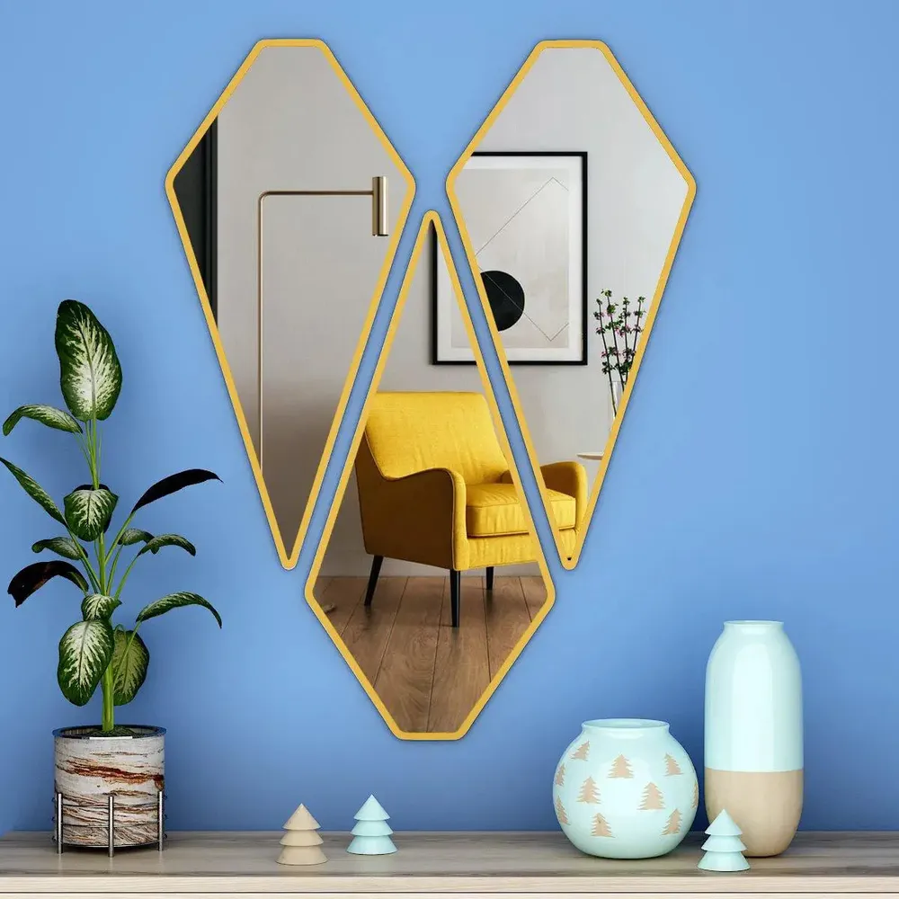 Graceful Diamond Shape Vanity Mirrors (Set of 3) in Golden Finish Frame Regular ( 78CM X 65CM )