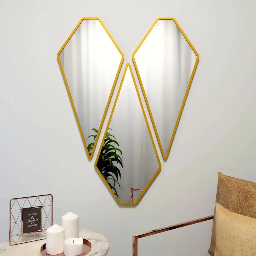 Graceful Diamond Shape Vanity Mirrors (Set of 3) in Golden Finish Frame Regular ( 78CM X 65CM )