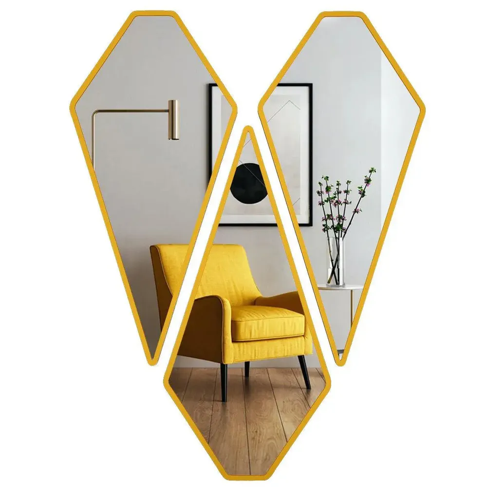 Graceful Diamond Shape Vanity Mirrors (Set of 3) in Golden Finish Frame Regular ( 78CM X 65CM )