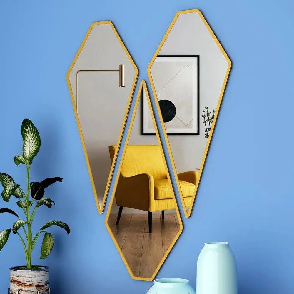 Graceful Diamond Shape Vanity Mirrors (Set of 3) in Golden Finish Frame Regular ( 78CM X 65CM )