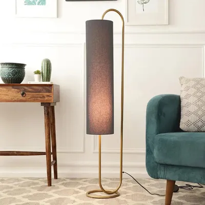 Graceful Grey & Gold Curve Floor Lamp with Circular Base