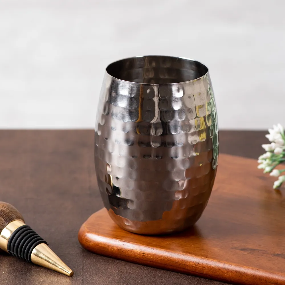 Graceful Silver Stainless Steel Wine Glasses Set Of 2