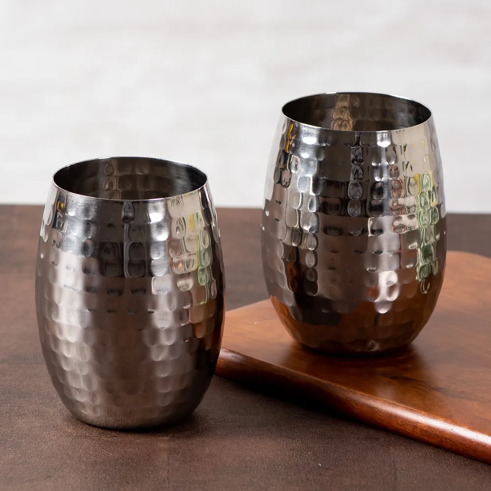 Graceful Silver Stainless Steel Wine Glasses Set Of 2