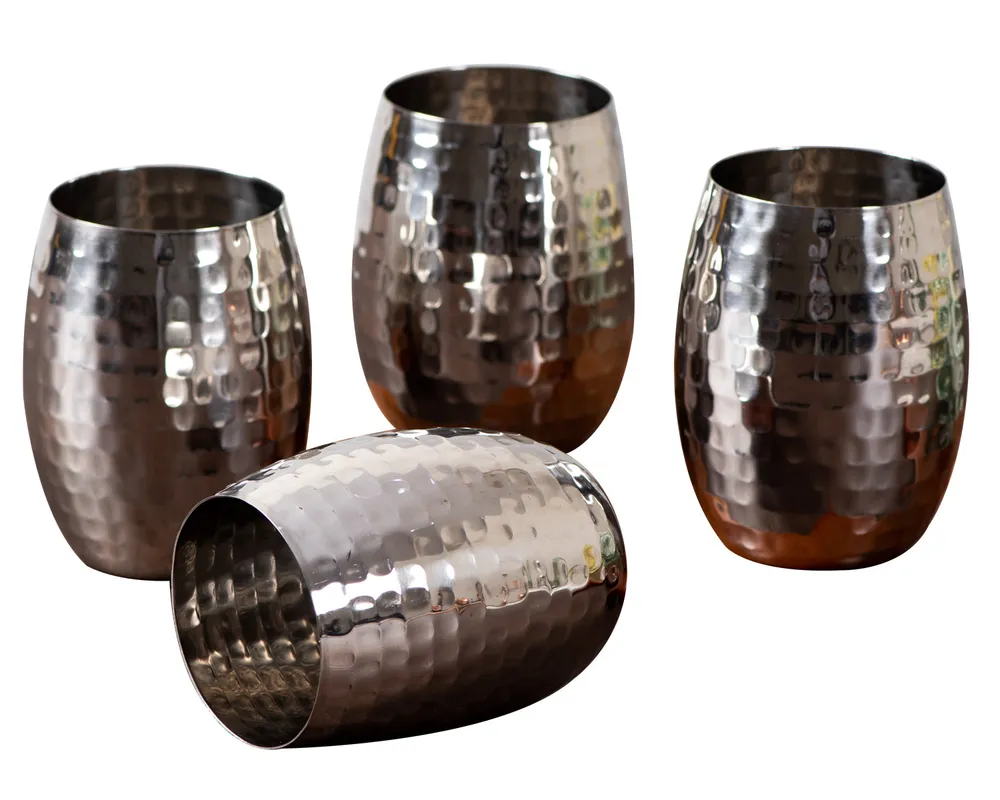 Graceful Silver Stainless Steel Wine Glasses Set Of 4